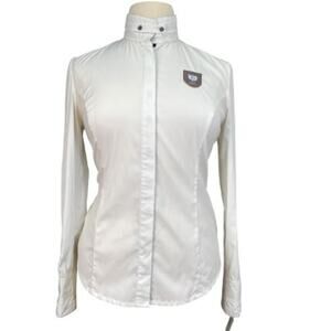 Noel Asmar Small Equestrian Long Sleeve Show Shirt White Mock Neck Long Sleeves